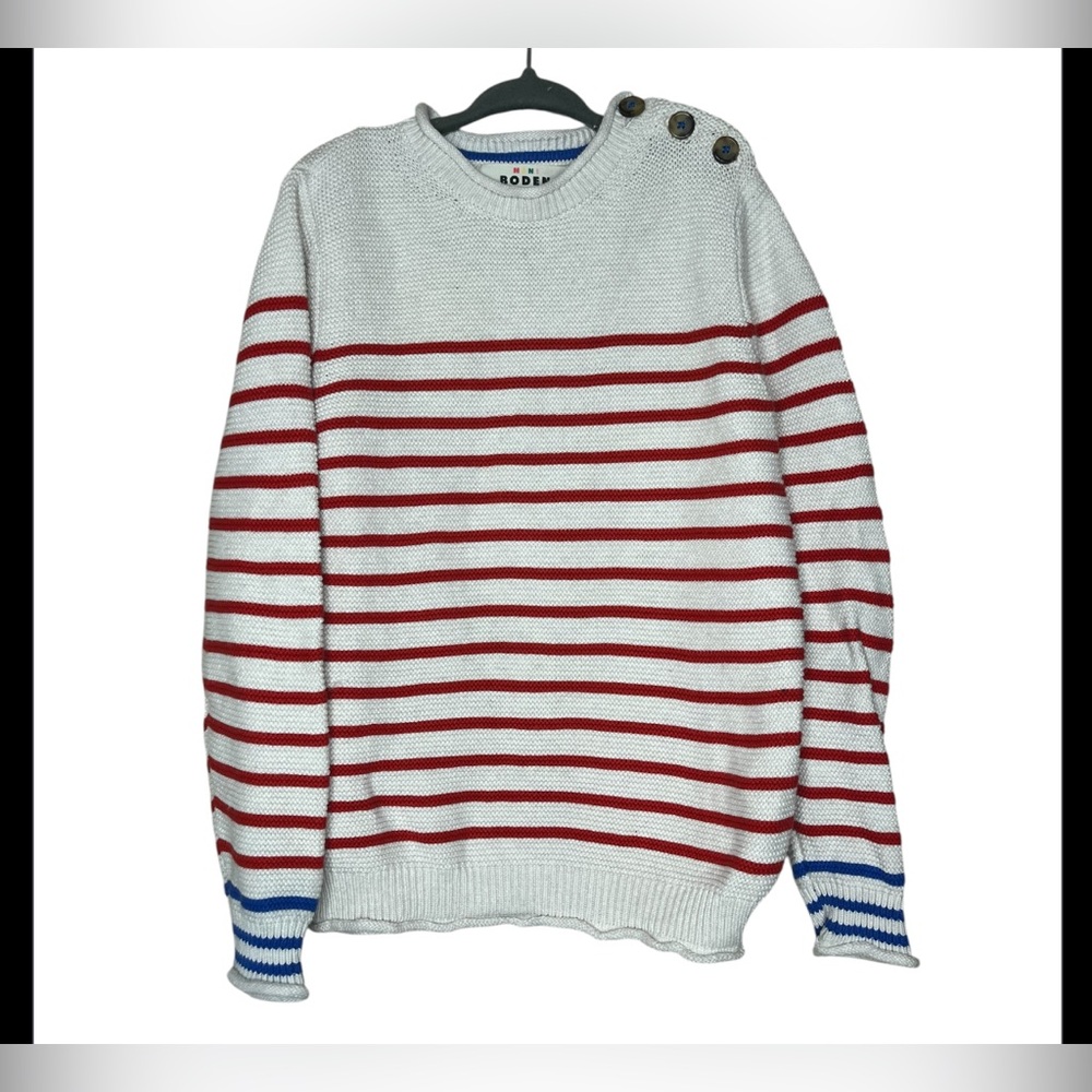 Mini Boden Kids' Nautical Stripe Neck Button Detail Sweater size 7-8 - Picture 4 of 7